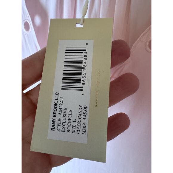 RAMY BROOK Rochelle V neck Eyelet Flutter Sleeve Blouse Top Pink Sz L NWT $345 - Picture 5 of 10